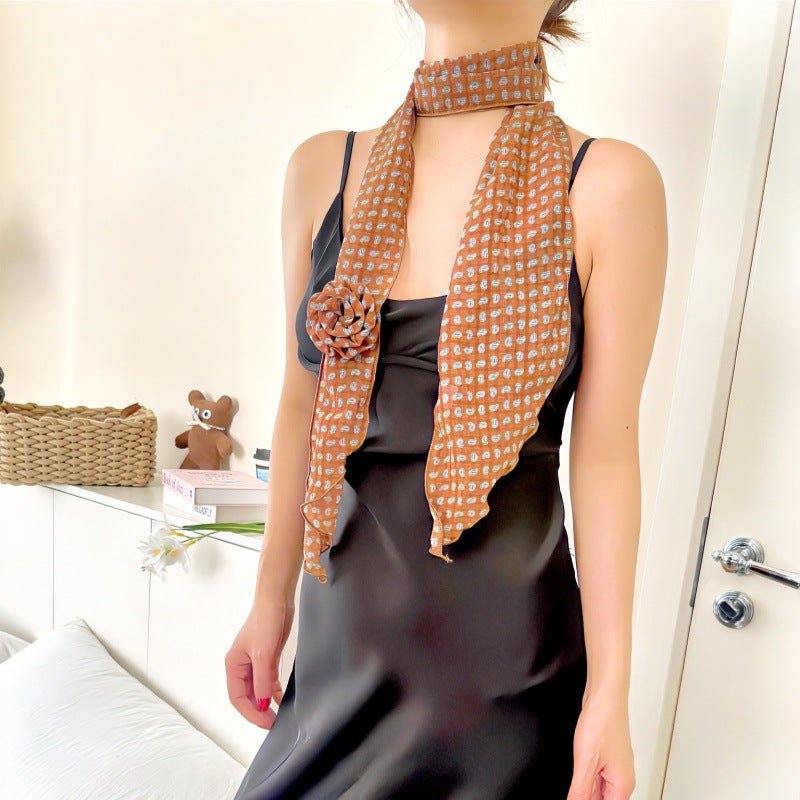 2 Pcs Brown Fruit Pattern Rose Flower Thin Scarf – Elegant and Versatile Neck Wrap for Women - Image 6