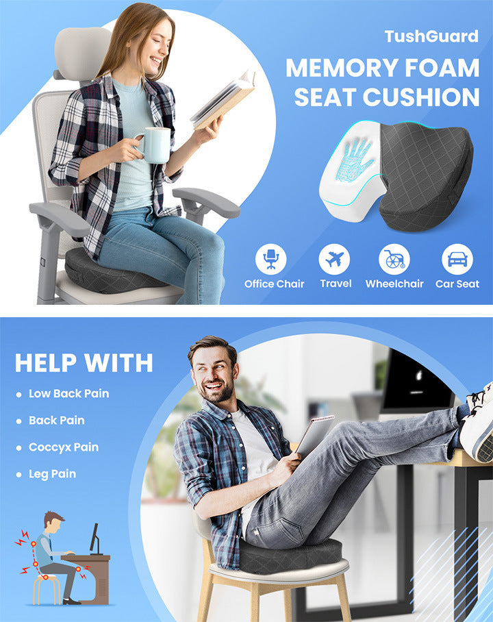 Dark Grey Memory Foam Seat Cushion – Ergonomic Support for Office, Car, Wheelchair, and Home Use - Image 2