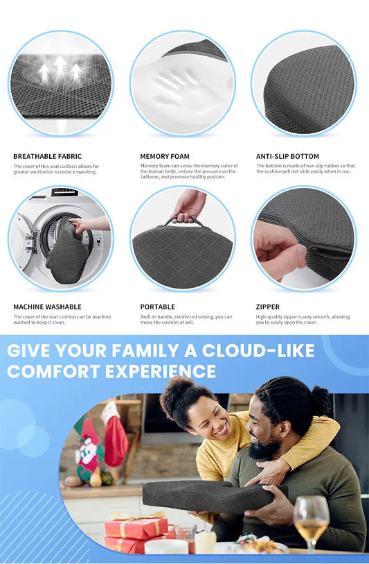 Dark Grey Memory Foam Seat Cushion – Ergonomic Support for Office, Car, Wheelchair, and Home Use - Image 3