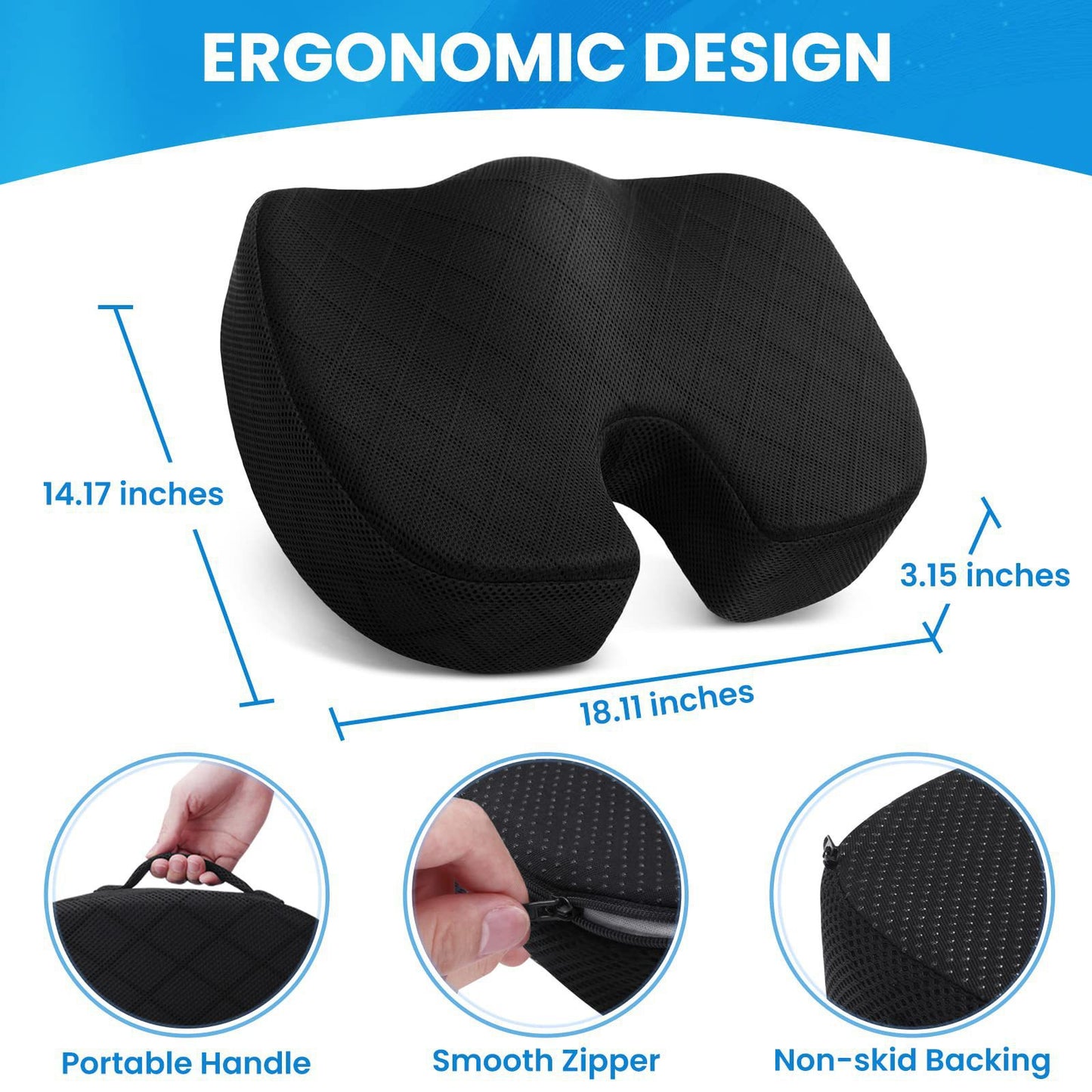 Dark Grey Memory Foam Seat Cushion – Ergonomic Support for Office, Car, Wheelchair, and Home Use - Image 6