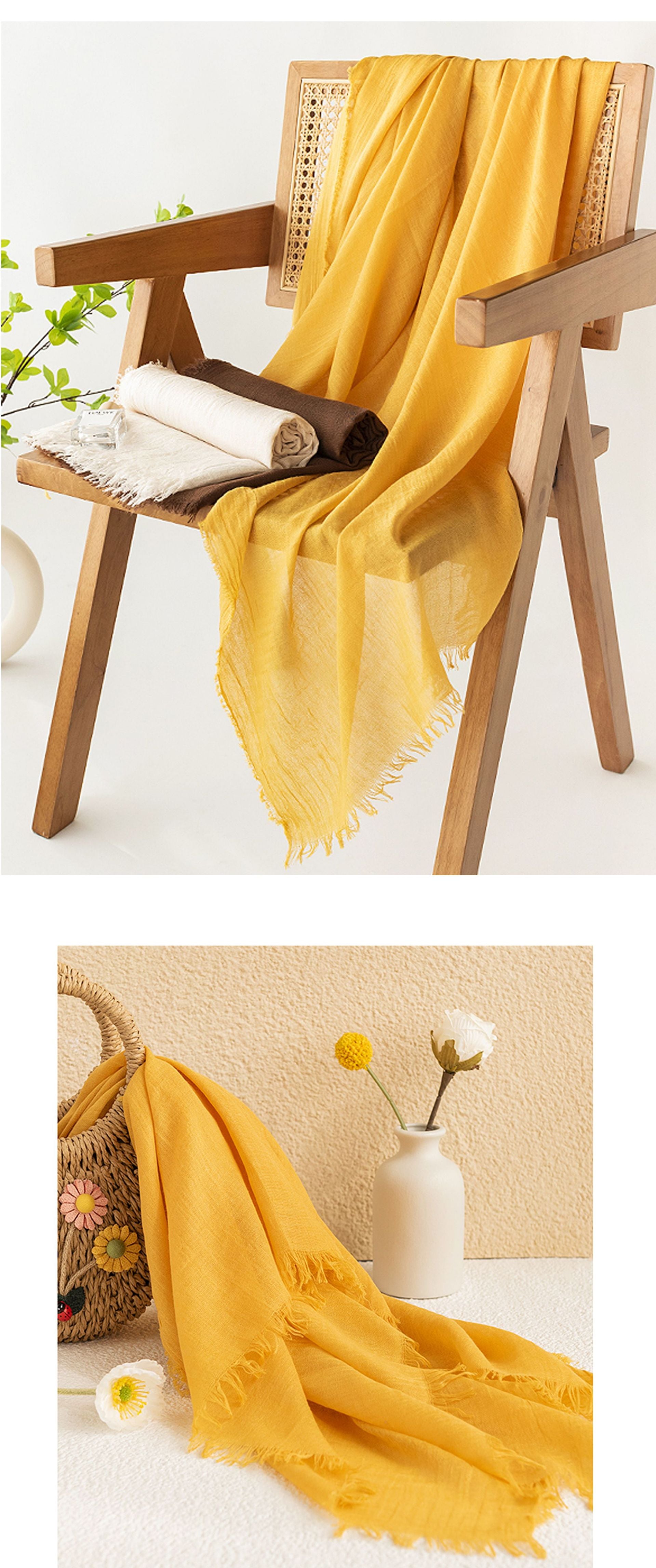Yellow Cotton and linen scarves - Elegant, solid-color, lightweight shawls, soft and comfortable, suitable for pairing with various outfits. - Image 2