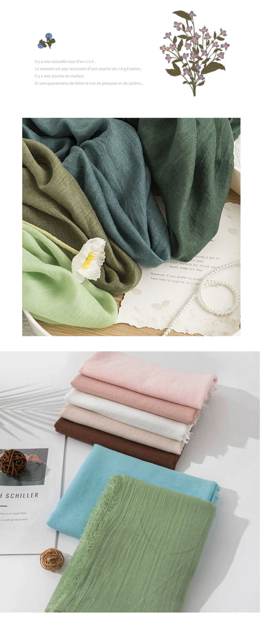 Yellow Cotton and linen scarves - Elegant, solid-color, lightweight shawls, soft and comfortable, suitable for pairing with various outfits. - Image 3