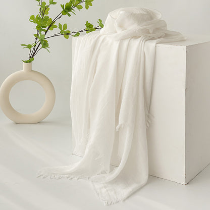 White Cotton and linen scarves - Elegant, solid-color, lightweight shawls, soft and comfortable, suitable for pairing with various outfits.
