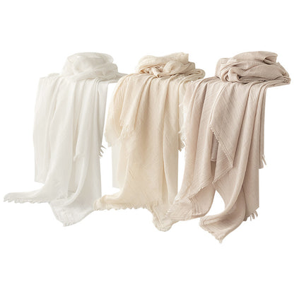 White Cotton and linen scarves - Elegant, solid-color, lightweight shawls, soft and comfortable, suitable for pairing with various outfits. - Image 2
