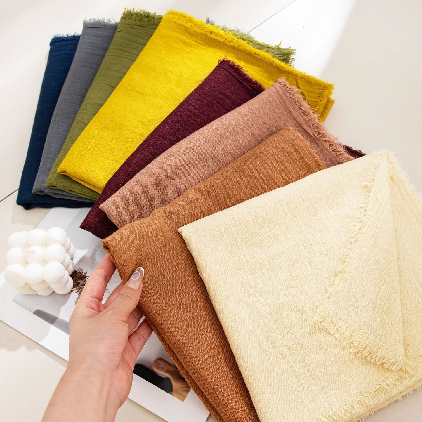Khaki Cotton and linen scarves - Elegant, solid-color, lightweight shawls, soft and comfortable, suitable for pairing with various outfits. - Image 4