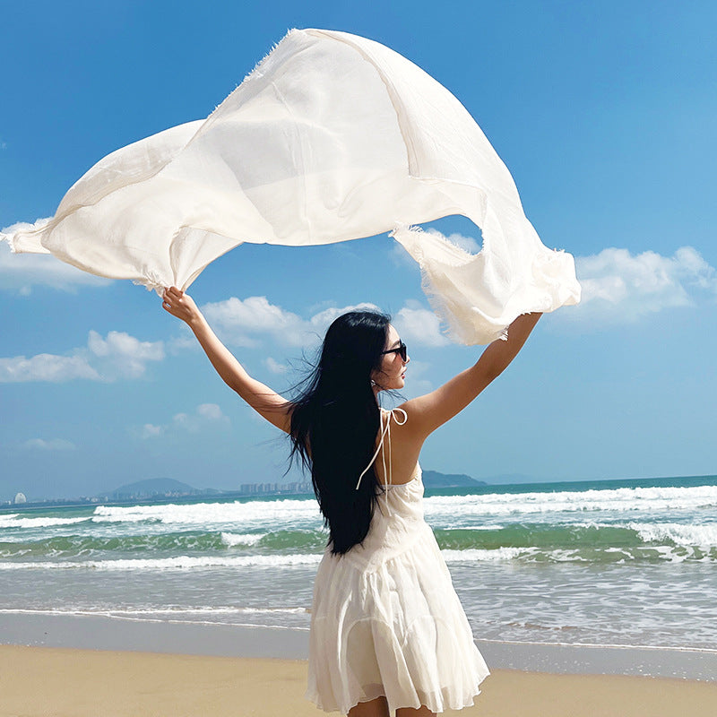 Light Pink Cotton and linen scarves - Elegant, solid-color, lightweight shawls, soft and comfortable, suitable for pairing with various outfits. - Image 6