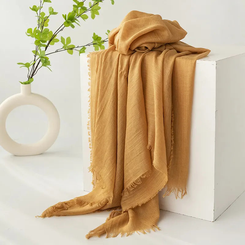 Dark Yellow Cotton and linen scarves - Elegant, solid-color, lightweight shawls, soft and comfortable, suitable for pairing with various outfits.