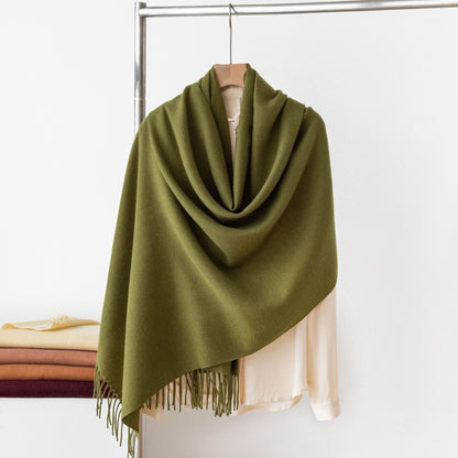 Dark Green Autumn & Winter Korean-Style Women's Cashmere-Like Scarf – Solid Color, Warm, Versatile Wrap - Image 4