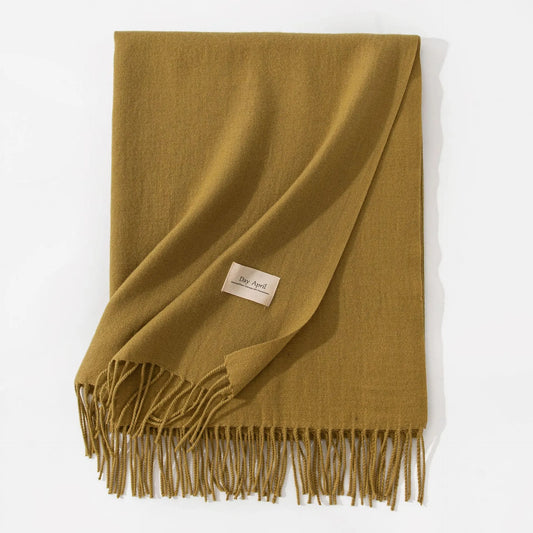 Dark Yellow Autumn & Winter Korean-Style Women's Cashmere-Like Scarf – Solid Color, Warm, Versatile Wrap