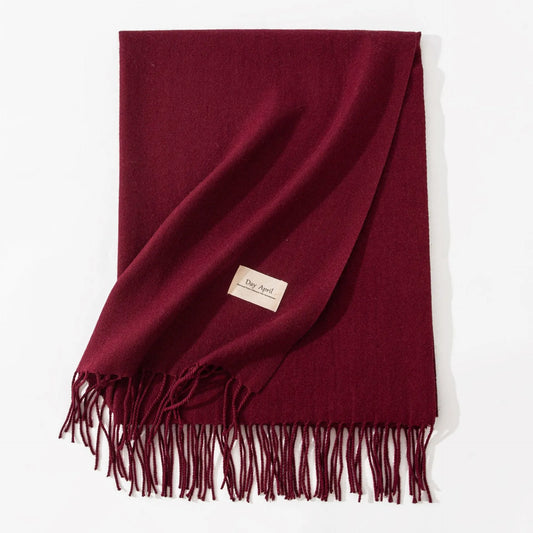 Dark Red Autumn & Winter Korean-Style Women's Cashmere-Like Scarf – Solid Color, Warm, Versatile Wrap
