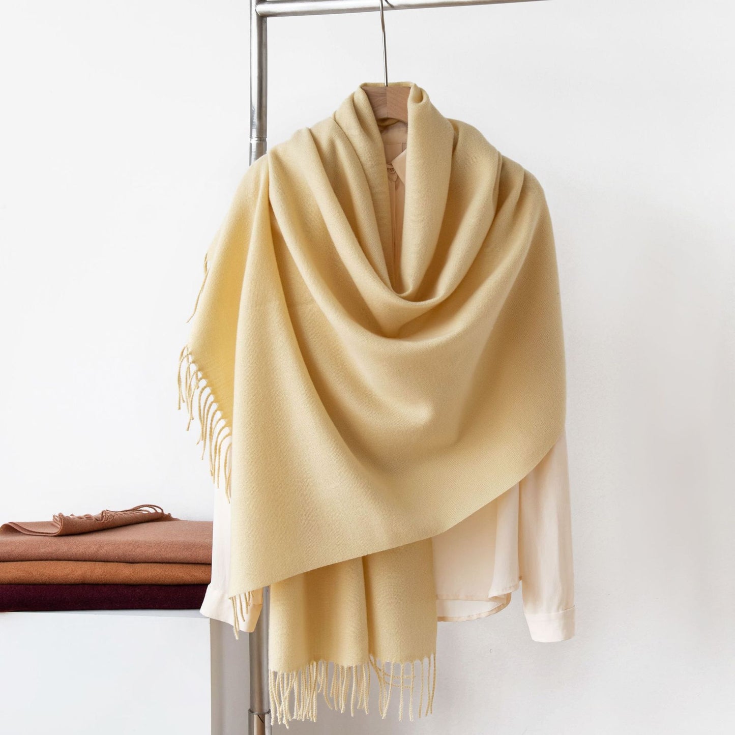 Dark Red Autumn & Winter Korean-Style Women's Cashmere-Like Scarf – Solid Color, Warm, Versatile Wrap - Image 4