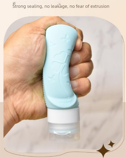 Blue Travel Silicone Refillable Bottle Set – Multi-Functional Soft-Squeeze Dispenser with Built-in Brush (3-Pack) - Image 4