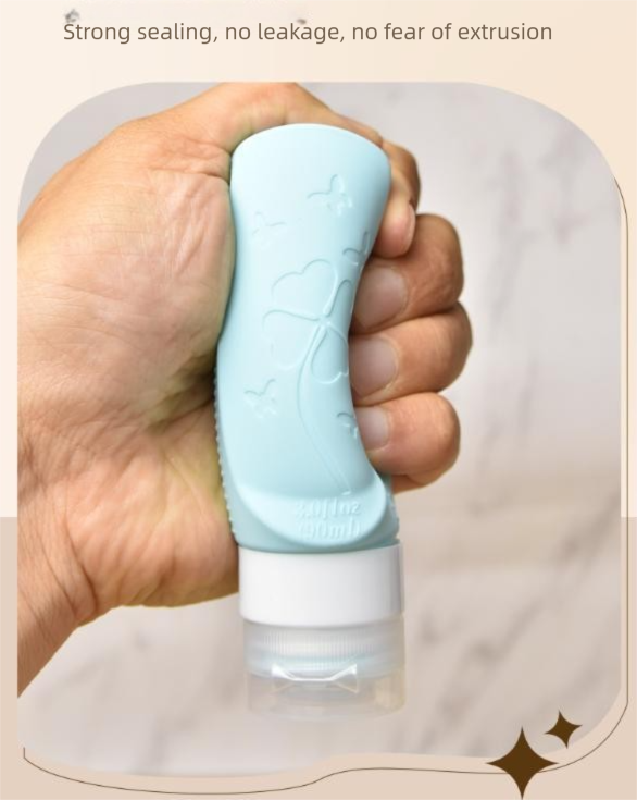 Beige Travel Silicone Refillable Bottle Set – Multi-Functional Soft-Squeeze Dispenser with Built-in Brush (3-Pack) - Image 4
