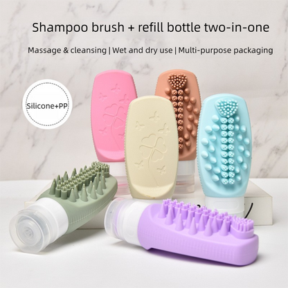 Orange Travel Silicone Refillable Bottle Set – Multi-Functional Soft-Squeeze Dispenser with Built-in Brush (3-Pack) - Image 2