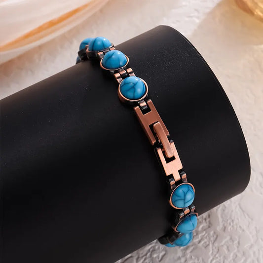 Vintage-Inspired Women's Copper-Tone Magnetic Bracelet – Turquoise Accent Magnetic Bangle - Image 4