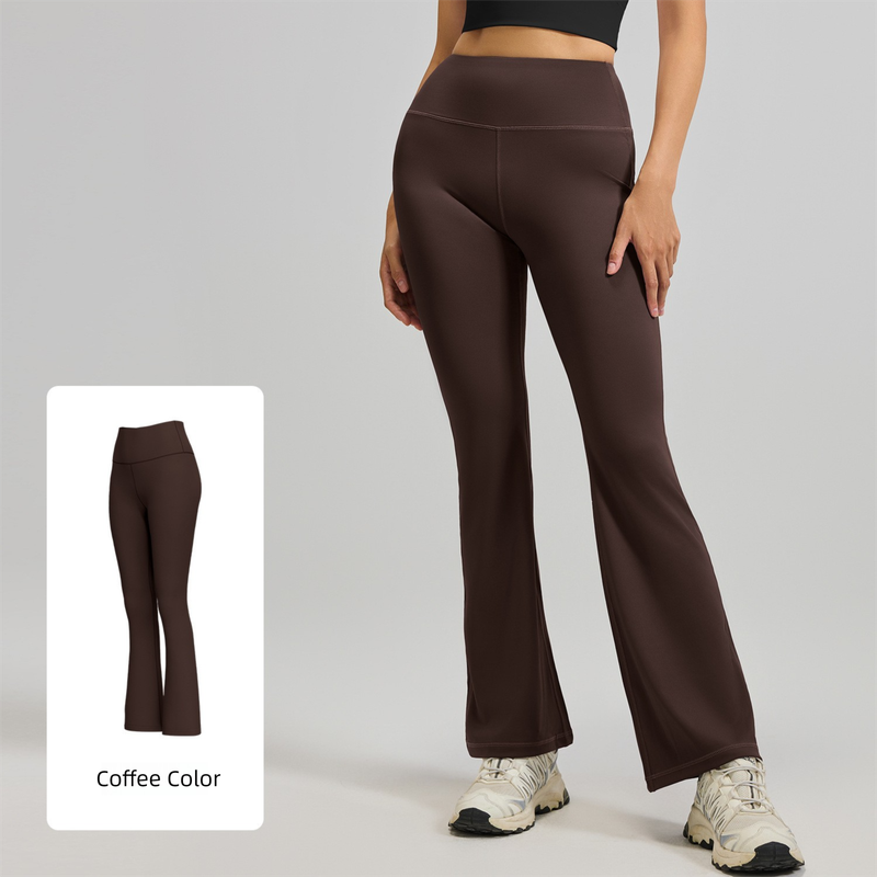 XL Coffee High-Waisted Flared Yoga Pants – Sculpting & Slimming Fitness Leggings