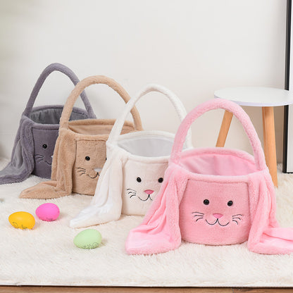 White Cute Plush Bunny Easter Basket with Long Ears and Personalization Option for Kids Egg Hunt and Spring Celebration - Image 4