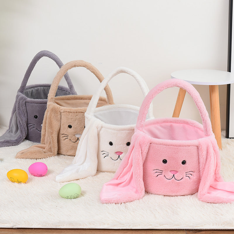 Pink Cute Plush Bunny Easter Basket with Long Ears and Personalization Option for Kids Egg Hunt and Spring Celebration - Image 4