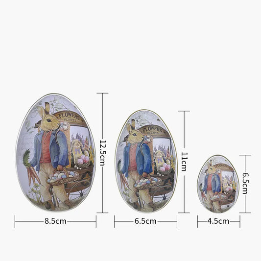 Easter Decorative Tin Egg Set of 3 Sizes with Vintage Rabbit Artwork for Home Display and Gift Giving(Style D)