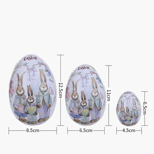 Easter Decorative Tin Egg Set of 3 Sizes with Vintage Rabbit Artwork for Home Display and Gift Giving(Style E)