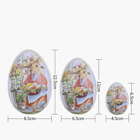 Easter Decorative Tin Egg Set of 3 Sizes with Vintage Rabbit Artwork for Home Display and Gift Giving(Style F)