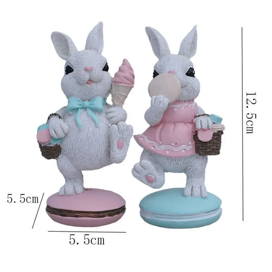 White Cute Resin Bunny Figurines Set of 2 in Pastel Colors for Home Office Desk or Shelf Decoration - Image 4