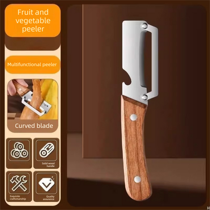 2-PCS Multi-Function Stainless Steel Peeler with Wooden Handle for Fruits, Vegetables, Sugarcane and Bottle Opening - Image 2