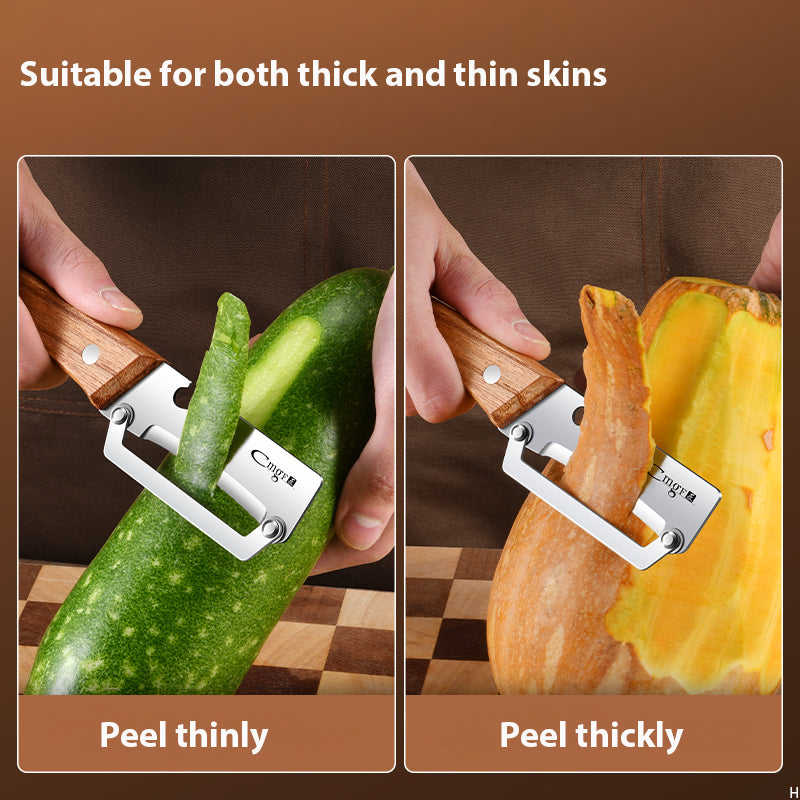 2-PCS Multi-Function Stainless Steel Peeler with Wooden Handle for Fruits, Vegetables, Sugarcane and Bottle Opening - Image 4