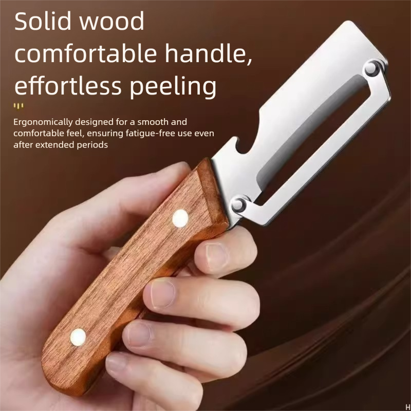 2-PCS Multi-Function Stainless Steel Peeler with Wooden Handle for Fruits, Vegetables, Sugarcane and Bottle Opening - Image 5