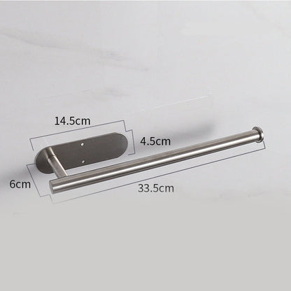 Silver Stainless Steel Kitchen Paper Holder with Adhesive Mounting – Under Cabinet Tissue Roll Rack for Paper Towels, Toilet Paper or Plastic Wrap