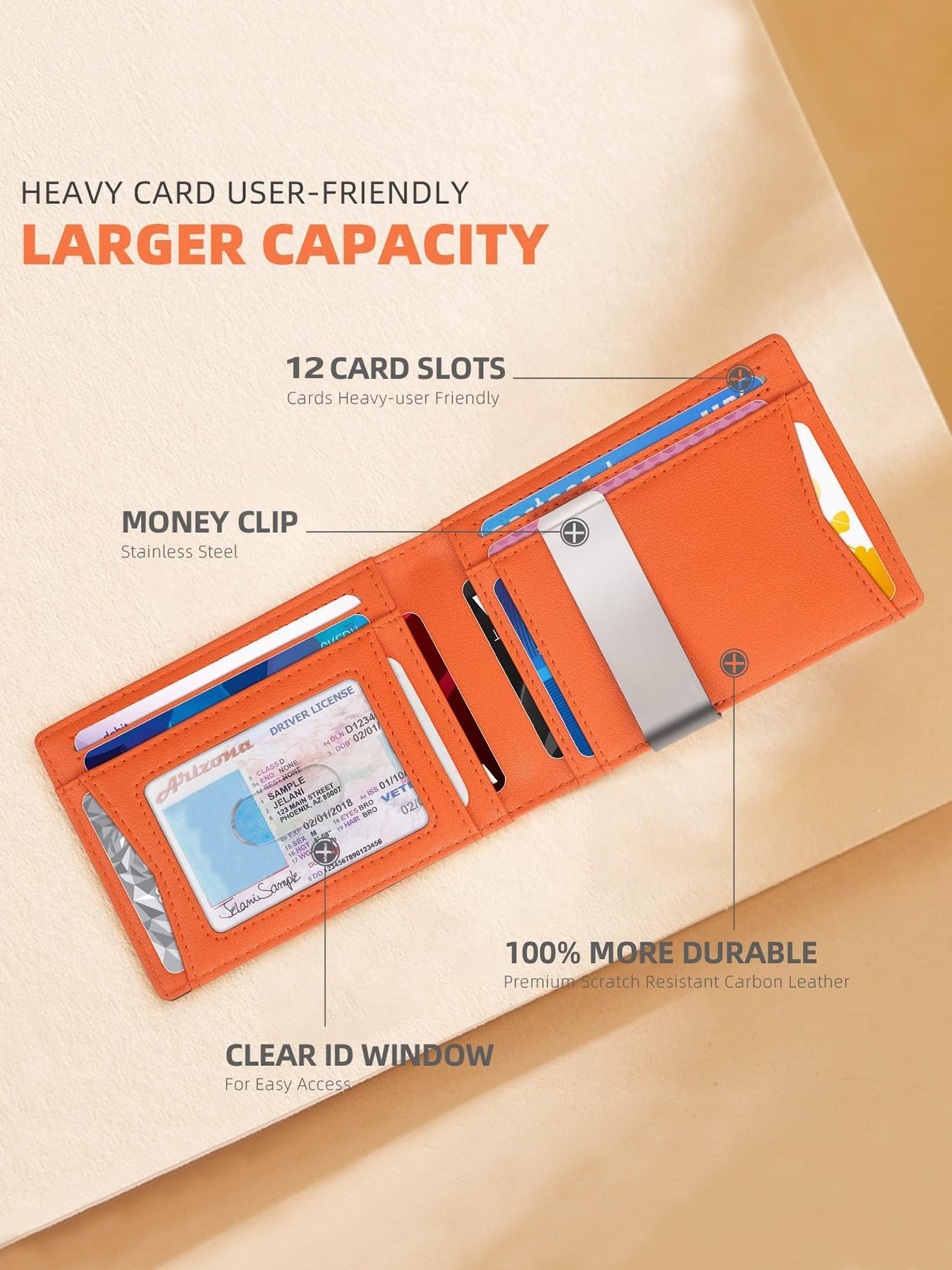 Black 12-Card Slot Men's Wallet with RFID Protection – Slim, Durable, and Secure Bifold Wallet - Image 2
