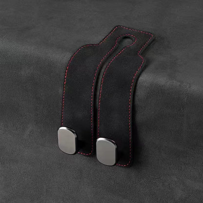 Black 4-Pack Car Seat Back Hooks – Hidden Suede Leather with Metal Hooks for Storage and Phone Stand
