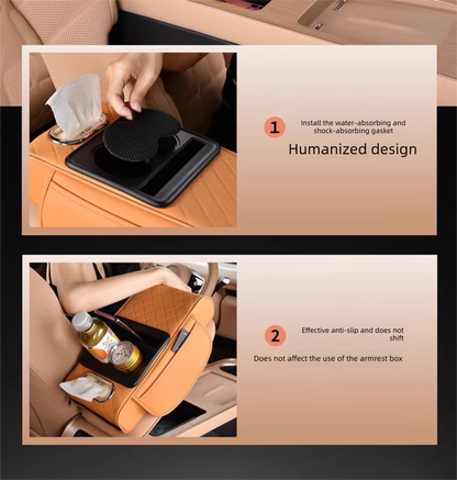 Black Car Central Armrest Box Raiser Pad with Cup Holder, Tissue Box & Phone Storage – 4-in-1 Multi-Functional Design - Image 5