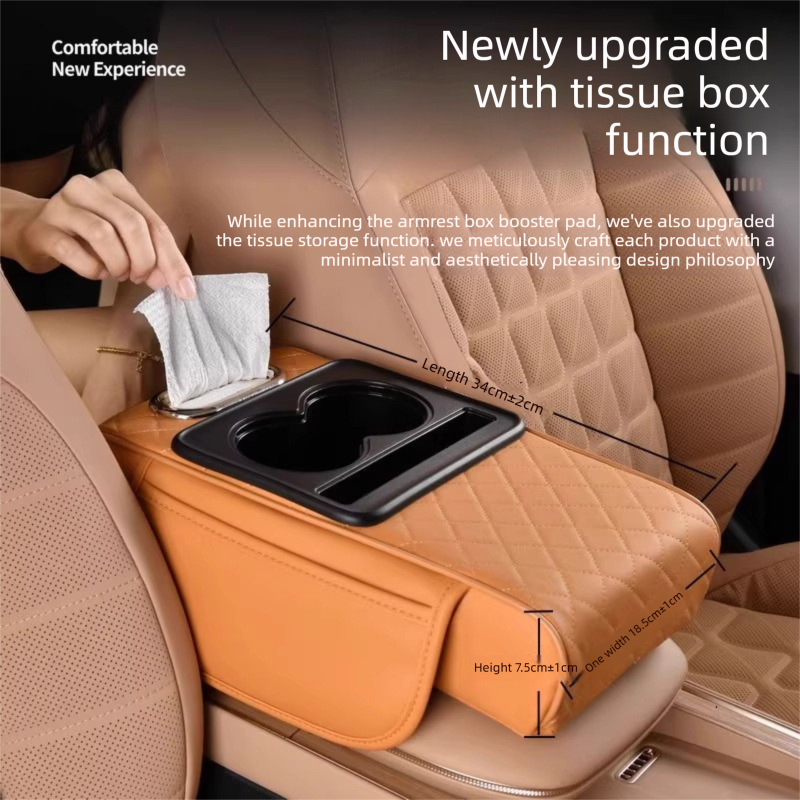 Grey Car Central Armrest Box Raiser Pad with Cup Holder, Tissue Box & Phone Storage – 4-in-1 Multi-Functional Design - Image 3