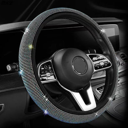 Colorful Crystal Rhinestone Steering Wheel Cover – Elastic Stretch Design with Full Diamond Embellishment