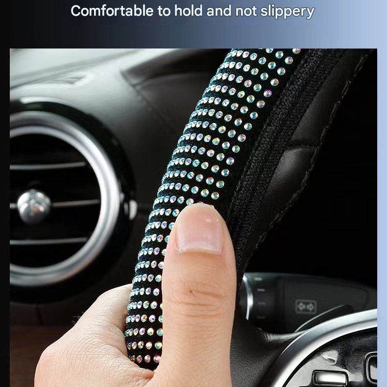 Black Crystal Rhinestone Steering Wheel Cover – Elastic Stretch Design with Full Diamond Embellishment - Image 2