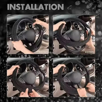 Blue Crystal Rhinestone Steering Wheel Cover – Elastic Stretch Design with Full Diamond Embellishment - Image 4