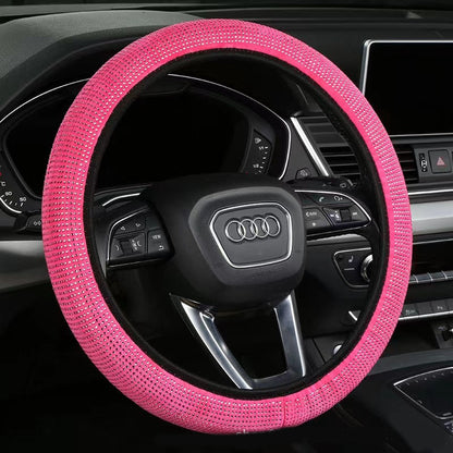 Rose red Crystal Rhinestone Steering Wheel Cover – Elastic Stretch Design with Full Diamond Embellishment