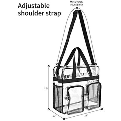 Black Clear Multi-Pocket Tote Bag – Waterproof & Organized Carryall with Front Zipper Pockets and Adjustable Strap - Image 3