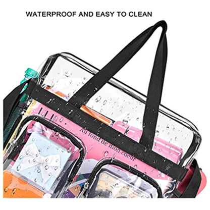 Black Clear Multi-Pocket Tote Bag – Waterproof & Organized Carryall with Front Zipper Pockets and Adjustable Strap - Image 5