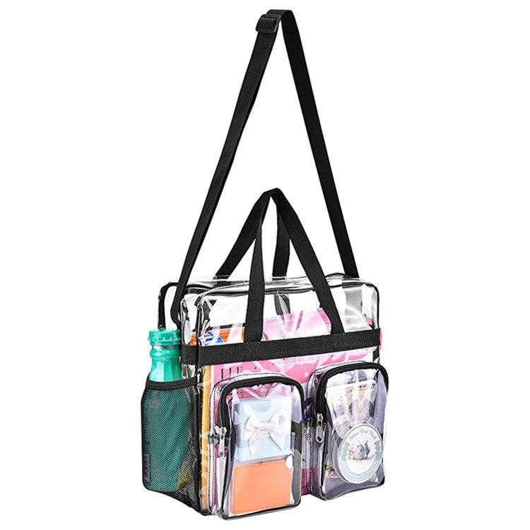 Grey Clear Multi-Pocket Tote Bag – Waterproof & Organized Carryall with Front Zipper Pockets and Adjustable Strap - Image 2