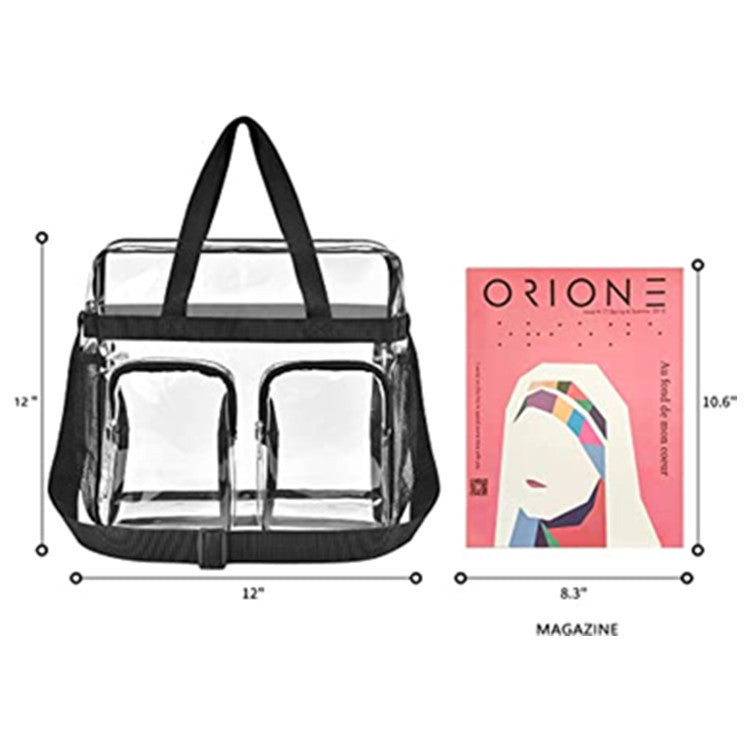 Grey Clear Multi-Pocket Tote Bag – Waterproof & Organized Carryall with Front Zipper Pockets and Adjustable Strap - Image 4