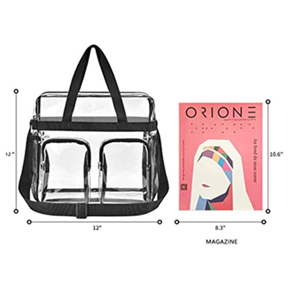 Grey Clear Multi-Pocket Tote Bag – Waterproof & Organized Carryall with Front Zipper Pockets and Adjustable Strap - Image 4
