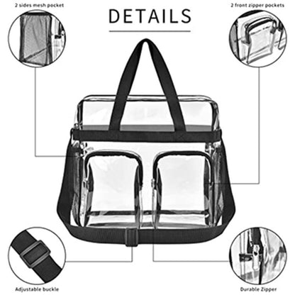 Grey Clear Multi-Pocket Tote Bag – Waterproof & Organized Carryall with Front Zipper Pockets and Adjustable Strap - Image 6