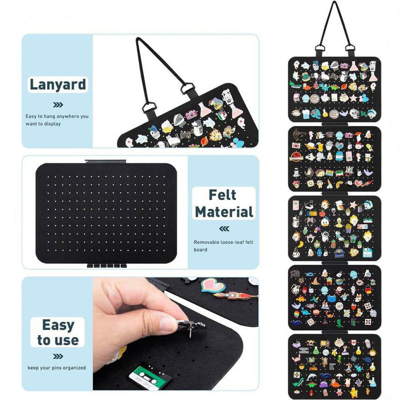 Black Pin Storage Hanging Organizer – 5-Piece Removable Felt Board Display Rack for Brooches, Badges & Collectibles - Image 4