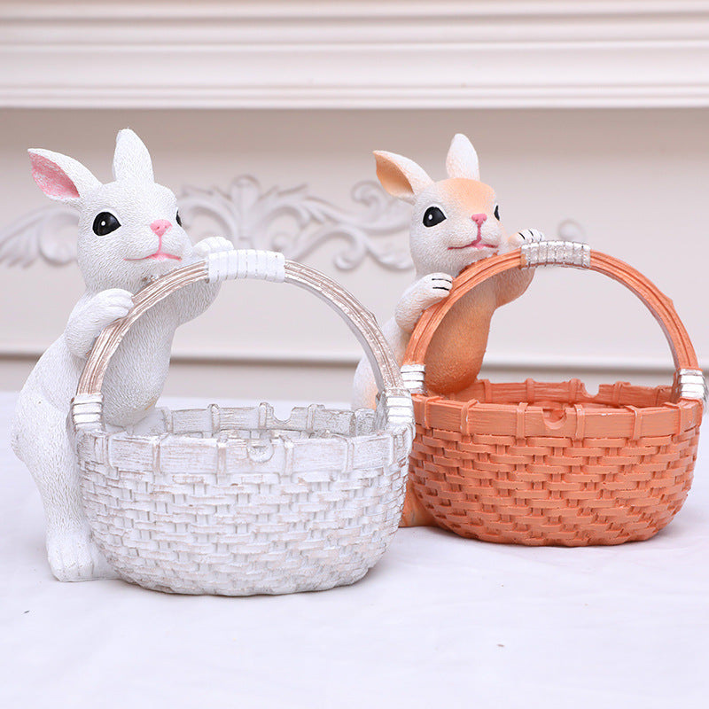 White Easter Rabbit Resin Decor with Basket – Festive Home Ornament for Spring and Holiday Display - Image 3