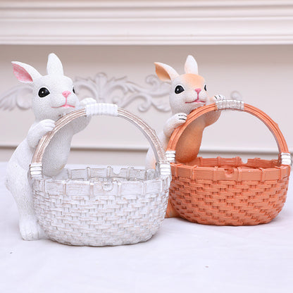 White Easter Rabbit Resin Decor with Basket – Festive Home Ornament for Spring and Holiday Display - Image 3
