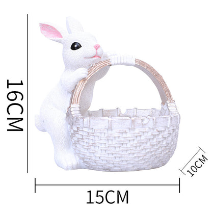 White Easter Rabbit Resin Decor with Basket – Festive Home Ornament for Spring and Holiday Display - Image 4