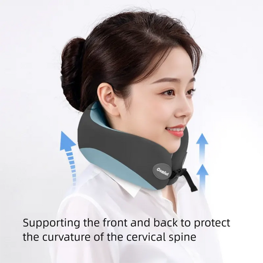 Double gray Memory Foam U-Shaped Travel Neck Pillow – Ergonomic Support for Airplane, Car, and Office Use - Image 2