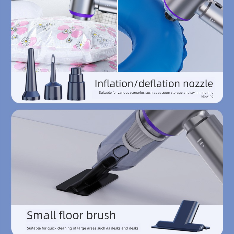 Silvery-purple Wireless Handheld Vacuum Cleaner with Blow, Suck, Inflate, and Pump Functions – Brushless Motor, Type-C Charging, 6000mAh Battery - Image 4